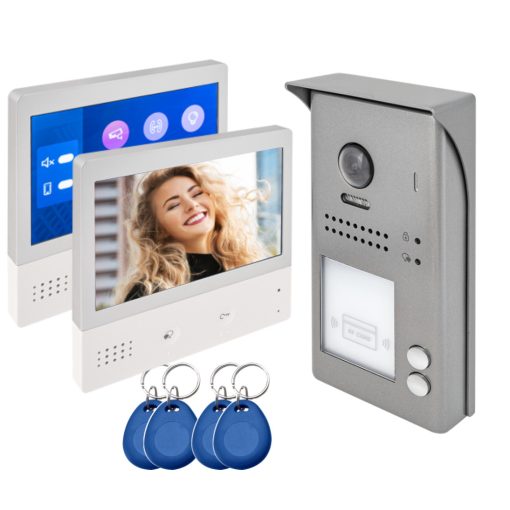 2ESY kettő lakásos RFID videó kaputelefon szett, DT607-ID-S2 + 2xDT471-TD7