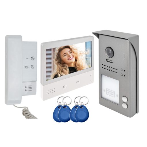2ESY kettő lakásos RFID audio-videó kaputelefon szett, DT607-ID-S2 + 2xDT471 + DT-DJ4A