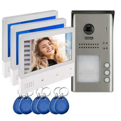 2ESY három lakásos RFID videó kaputelefon szett, DT607-ID-S3_3xDT471-TD7