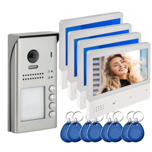 2ESY négy lakásos RFID videó kaputelefon szett, DT607-ID-S4_4xDT471-TD7